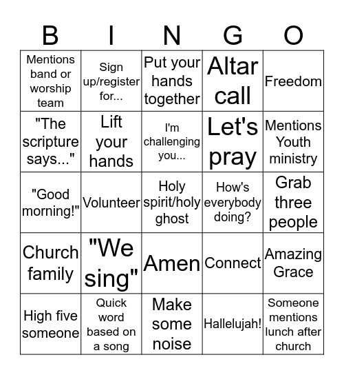 Church Bingo Card