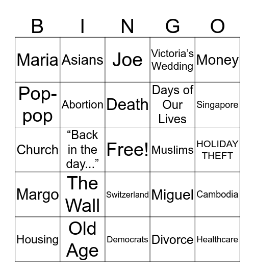 Controversy Bingo Card
