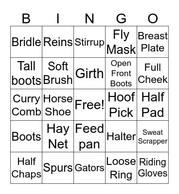Horse Bingo Card