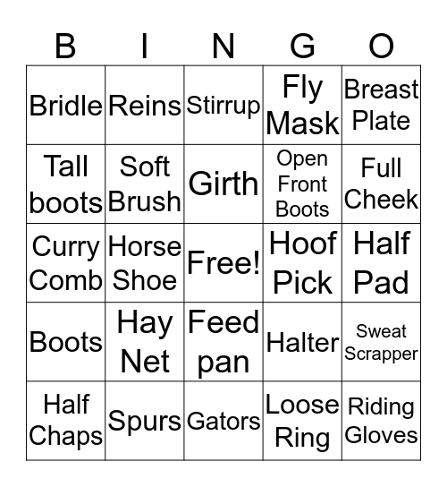 Horse Bingo Card