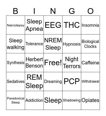 Altered States and Consciousness Bingo Card