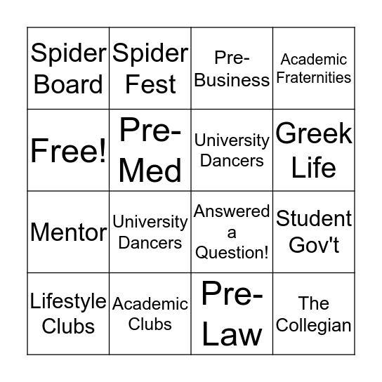 Clubs and Organizations Bingo Card