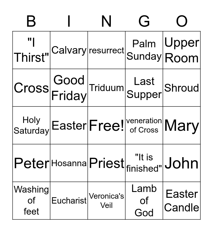 Holy Week Bingo Card