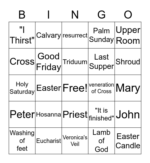 Holy Week Bingo Card
