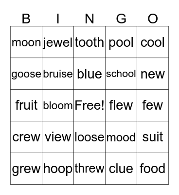 EW/OO/UE/UI/U Bingo! Bingo Card