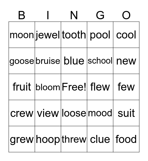 EW/OO/UE/UI/U Bingo! Bingo Card