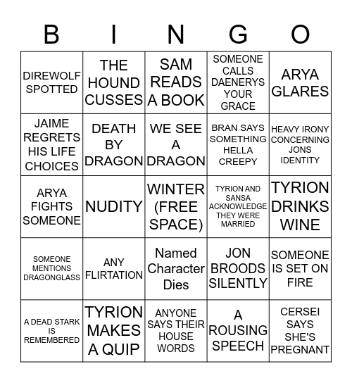 GAME OF THRONES Bingo Card
