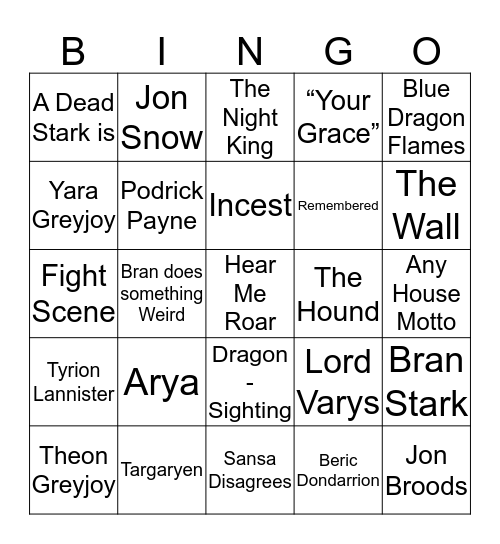 Game Of Thrones - S801X3 Bingo Card