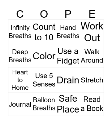 Coping Skills Bingo Card