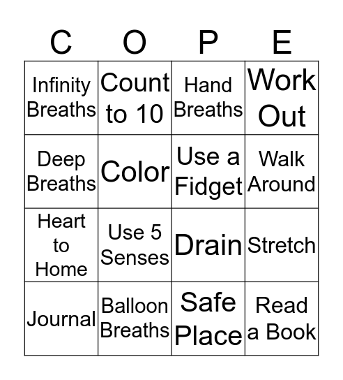 Coping Skills Bingo Card