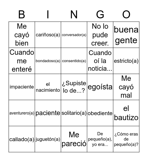 S2B - Unidad 2 Bingo Card