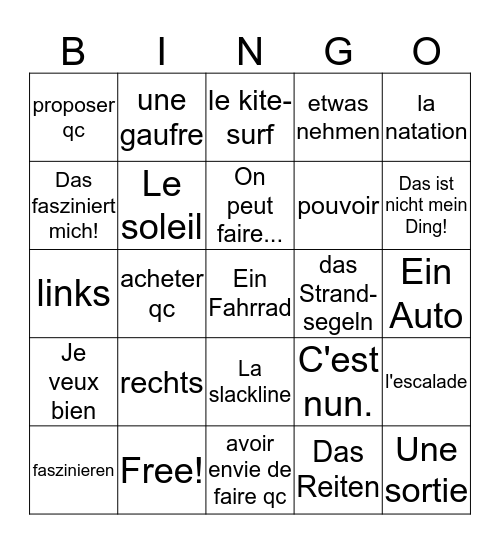 Vokabel- Bingo Card