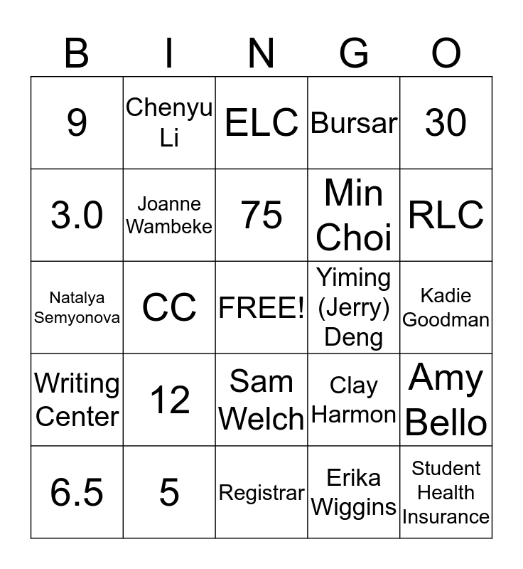 CU Denver NEFU Bingo! Bingo Card