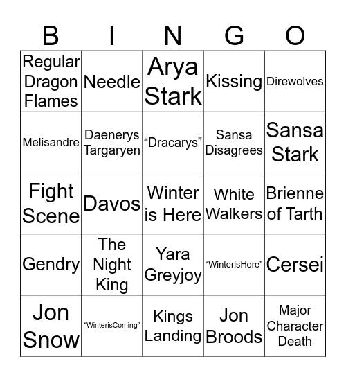 Game of Thrones  Bingo Card