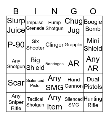 Fortnite Bingo Board Bingo Card