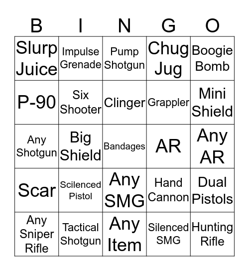 Fortnite Bingo Board Bingo Card