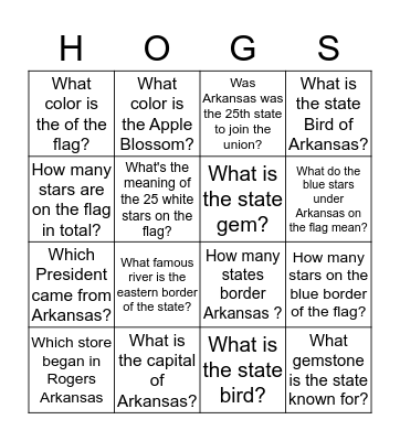 Arkansas Bingo Card