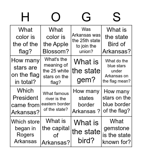 Arkansas Bingo Card