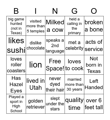 Friendship Bingo Card