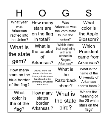 Arkansas Bingo Card