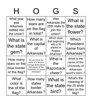 Arkansas Bingo Card