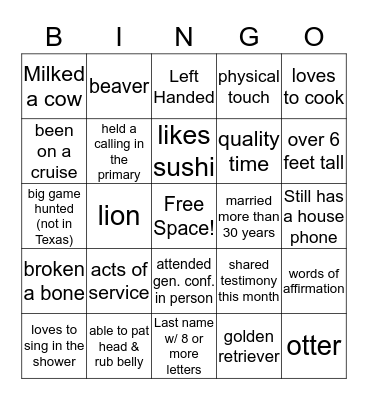 Friendship Bingo Card