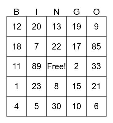 Theresa's Bridal Shower Bingo Card