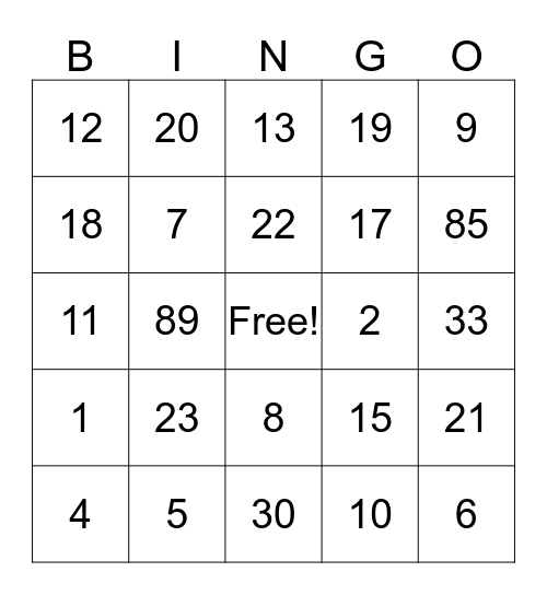 Theresa's Bridal Shower Bingo Card