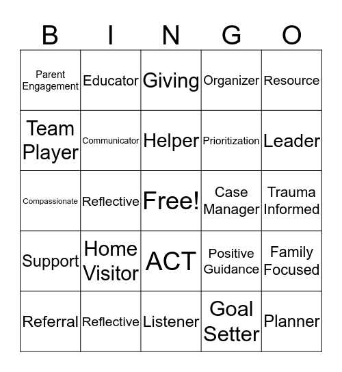 Family Service  Bingo Card