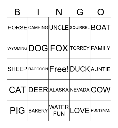 HUNTSMAN FAMILY REUNION Bingo Card