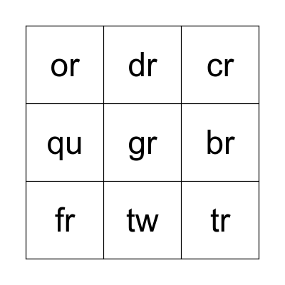 r-blends (beginning) Bingo Card