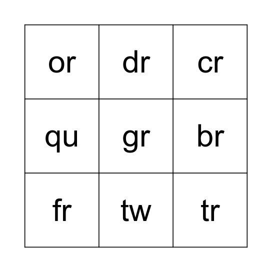 r-blends (beginning) Bingo Card