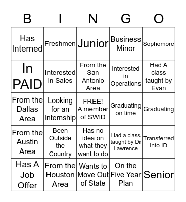 SWID Bingo Card