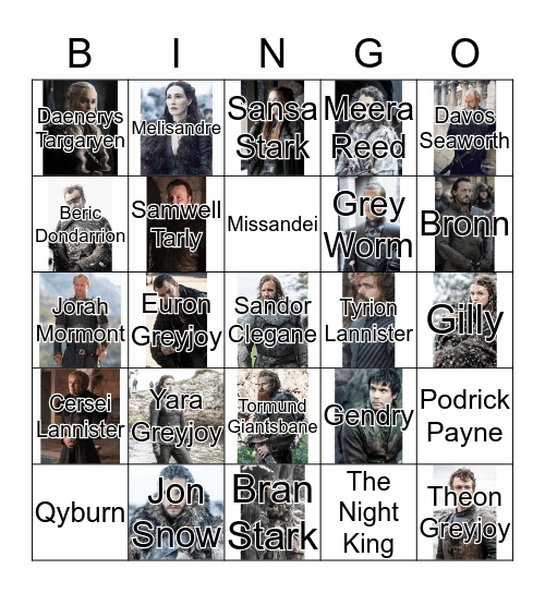 Game of Thrones Character Death Bingo Card