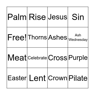 Lenten Bingo Card