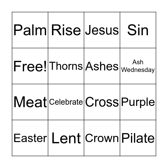 Lenten Bingo Card