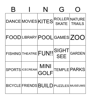 STAYCATION  Bingo Card