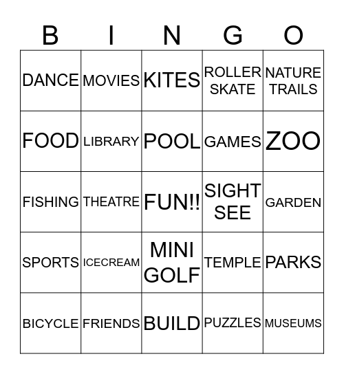 STAYCATION  Bingo Card