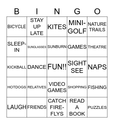 STAYCATION  Bingo Card