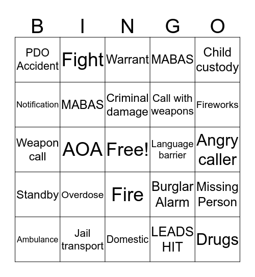 Dispatch Bingo Card