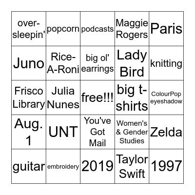 Maddie-palooza Bingo Card