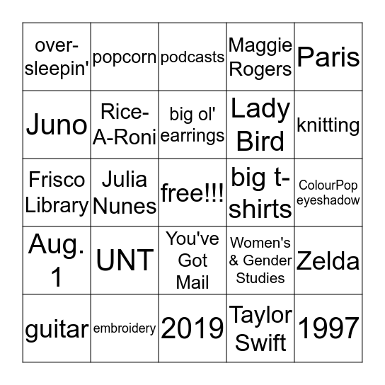 Maddie-palooza Bingo Card