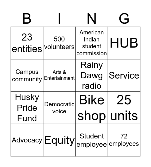 ASUW Bingo Card