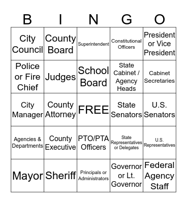 Public Official BINGO Card