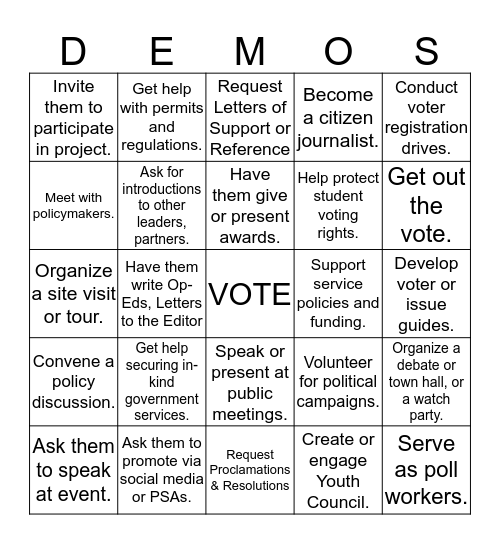 Democracy BINGO Card