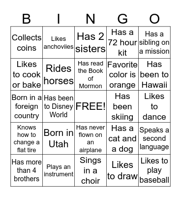 Getting to Know You Bingo Card