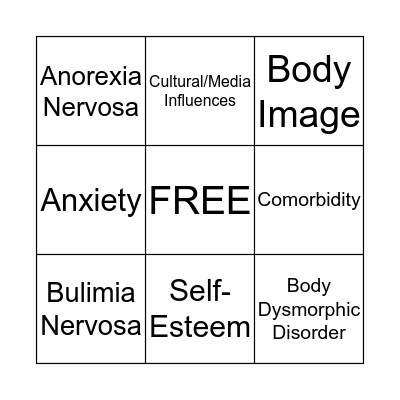 Personality and Body Image Bingo Card