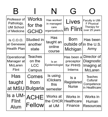 Mingle Bingo! Bingo Card