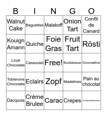 SWITZERLAND FOOD BINGO Card