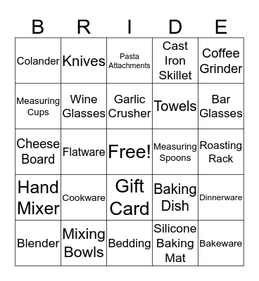 Jacquelyn's Bridal Bingo Card